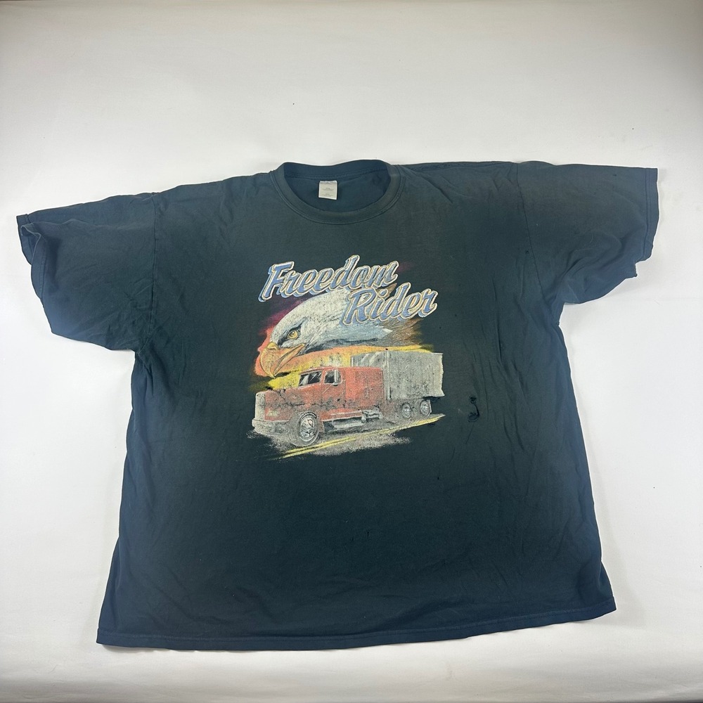 Vintage Freedom Rider Eagle Truck Graphic‎ T Shirt XXXL Black Made in Haiti